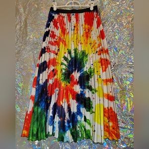Tie dye long maxi skirt pleated accordion stretchy size M-XXL colorful "touch me